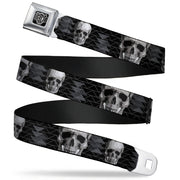 BD Wings Logo CLOSE-UP Full Color Black Silver Seatbelt Belt - Geometric 3-D Skull Face/Chevron Black/Grays/White Webbing Seatbelt Belts Buckle-Down