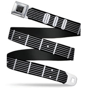 BD Wings Logo CLOSE-UP Full Color Black Silver Seatbelt Belt - Guitar Neck Black/White Webbing Seatbelt Belts Buckle-Down