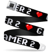 BD Wings Logo CLOSE-UP Full Color Black Silver Seatbelt Belt - GAMER 2/Heart 8-Bit Black/White/Red Webbing Seatbelt Belts Buckle-Down
