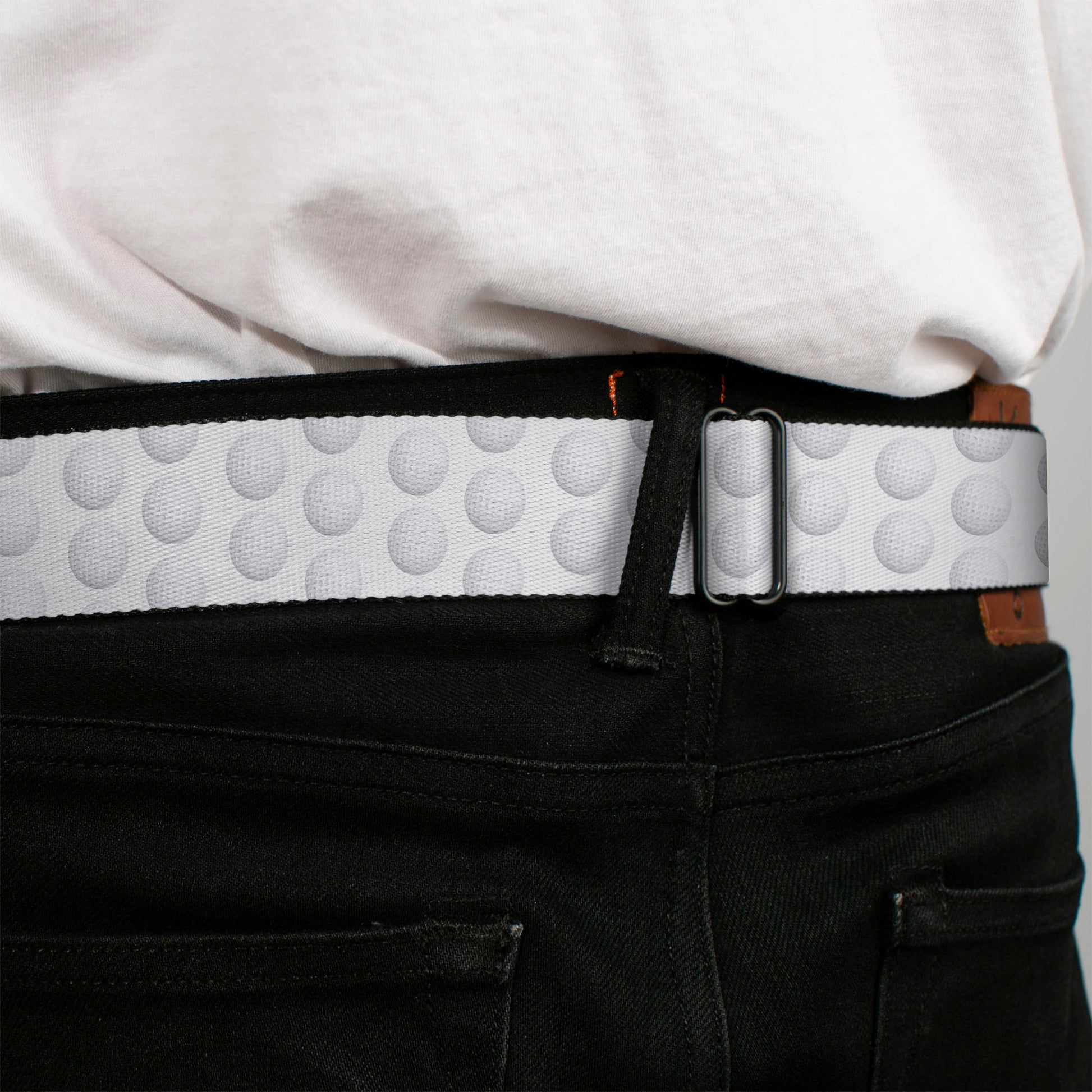 BD Wings Logo CLOSE-UP Full Color Black Silver Seatbelt Belt - Golf Ball Dimples Whites Webbing Seatbelt Belts Buckle-Down