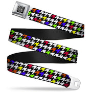 BD Wings Logo CLOSE-UP Full Color Black Silver Seatbelt Belt - Houndstooth Black/White/Multi Neon Webbing Seatbelt Belts Buckle-Down