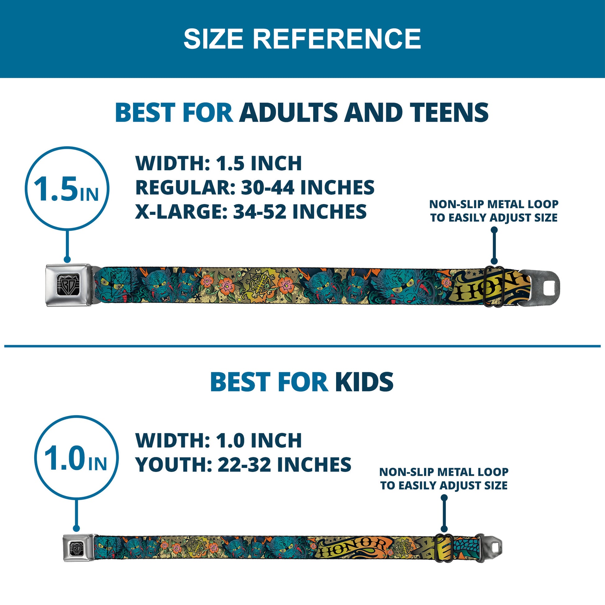 BD Wings Logo CLOSE-UP Full Color Black Silver Seatbelt Belt - Honor Tan Webbing Seatbelt Belts Buckle-Down