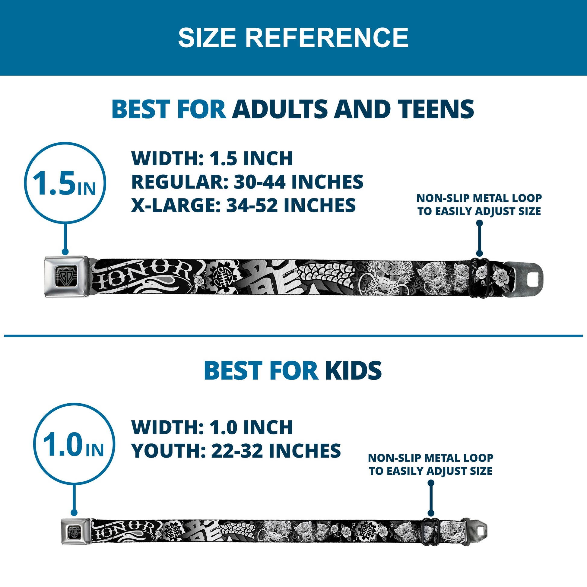 BD Wings Logo CLOSE-UP Full Color Black Silver Seatbelt Belt - Honor Black/White Webbing Seatbelt Belts Buckle-Down