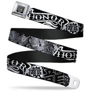 BD Wings Logo CLOSE-UP Full Color Black Silver Seatbelt Belt - Honor Black/White Webbing Seatbelt Belts Buckle-Down