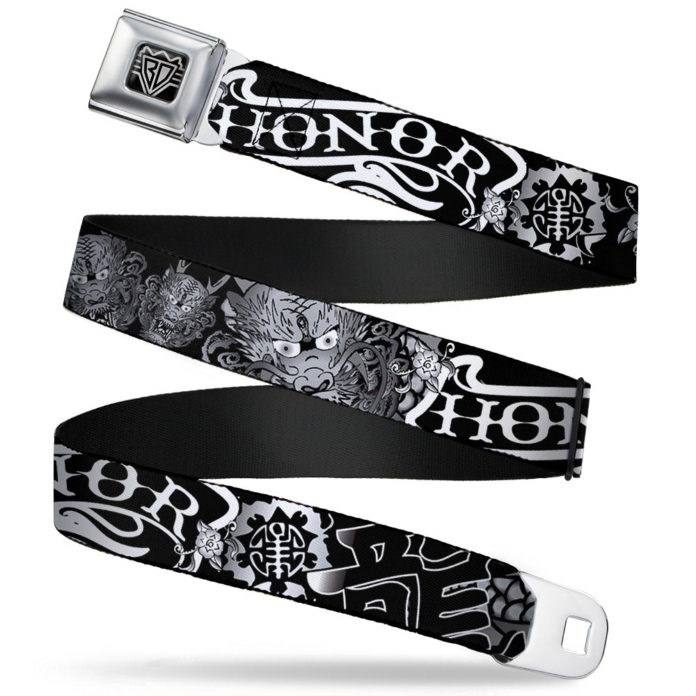 BD Wings Logo CLOSE-UP Full Color Black Silver Seatbelt Belt - Honor Black/White Webbing Seatbelt Belts Buckle-Down