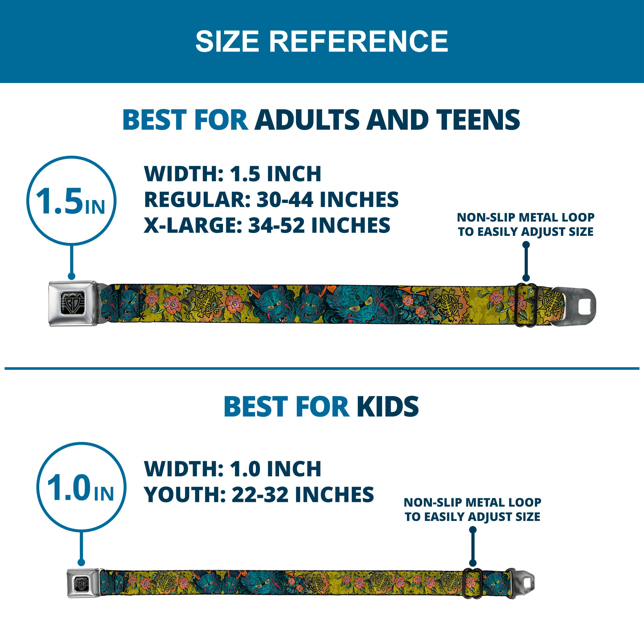 BD Wings Logo CLOSE-UP Full Color Black Silver Seatbelt Belt - Honor CLOSE-UP Yellow Webbing Seatbelt Belts Buckle-Down