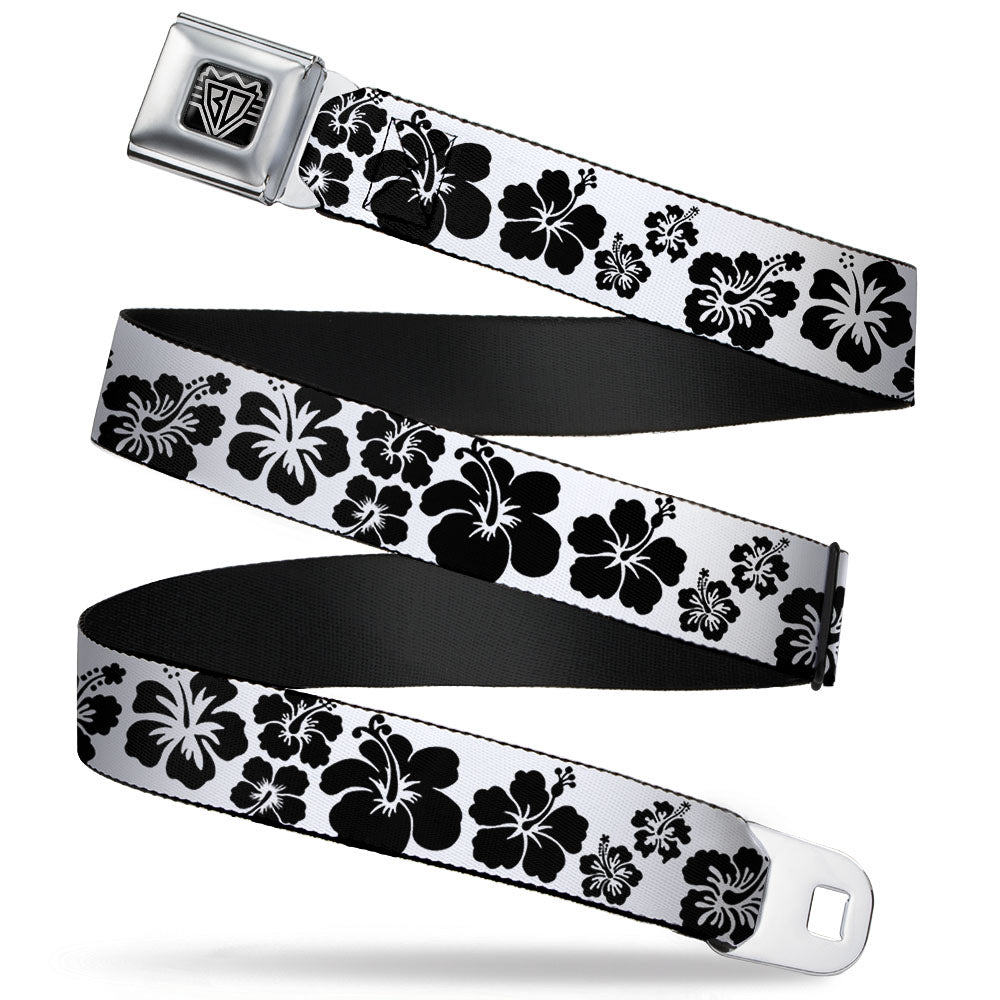 BD Wings Logo CLOSE-UP Full Color Black Silver Seatbelt Belt - Hibiscus White/Black Webbing Seatbelt Belts Buckle-Down