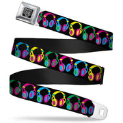 BD Wings Logo CLOSE-UP Full Color Black Silver Seatbelt Belt - Headphones Black/Neon Webbing Seatbelt Belts Buckle-Down