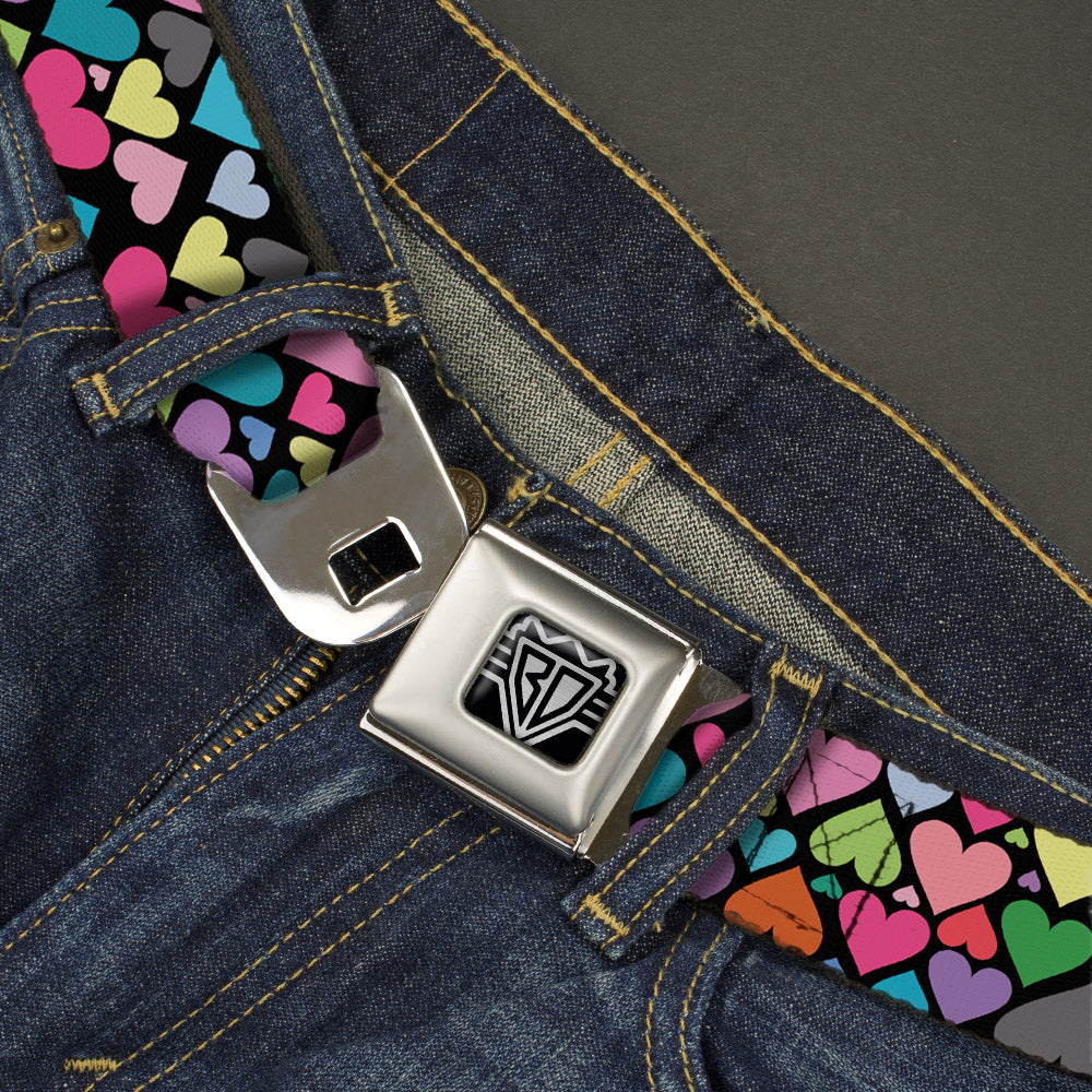 BD Wings Logo CLOSE-UP Full Color Black Silver Seatbelt Belt - Hearts Black/Multi Color Webbing Seatbelt Belts Buckle-Down