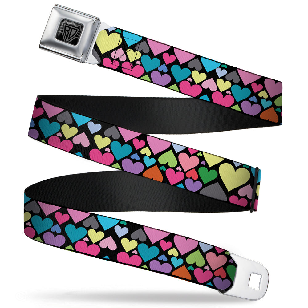 BD Wings Logo CLOSE-UP Full Color Black Silver Seatbelt Belt - Hearts Black/Multi Color Webbing Seatbelt Belts Buckle-Down