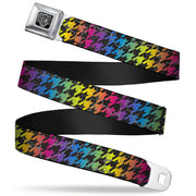 BD Wings Logo CLOSE-UP Full Color Black Silver Seatbelt Belt - Houndstooth Black/Rainbow Webbing Seatbelt Belts Buckle-Down