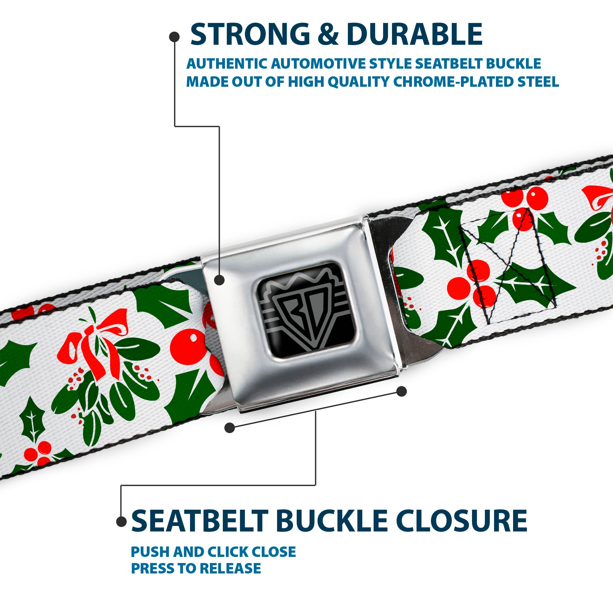 BD Wings Logo CLOSE-UP Full Color Black Silver Seatbelt Belt - Holly & Mistletoe Webbing Seatbelt Belts Buckle-Down