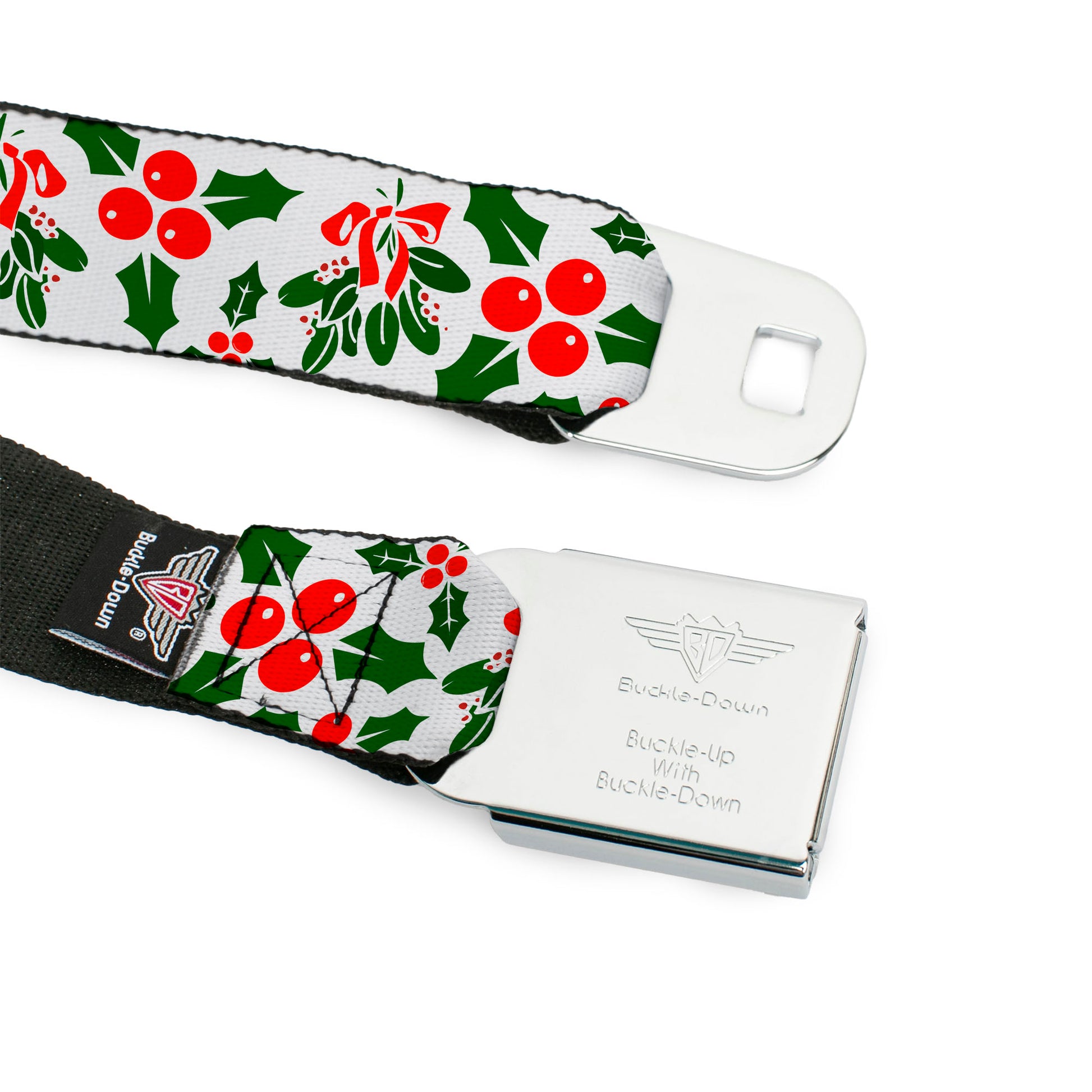 BD Wings Logo CLOSE-UP Full Color Black Silver Seatbelt Belt - Holly & Mistletoe Webbing Seatbelt Belts Buckle-Down