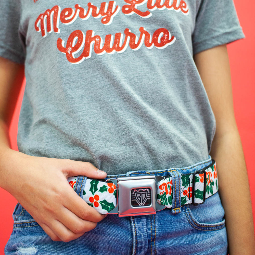 BD Wings Logo CLOSE-UP Full Color Black Silver Seatbelt Belt - Holly & Mistletoe Webbing Seatbelt Belts Buckle-Down