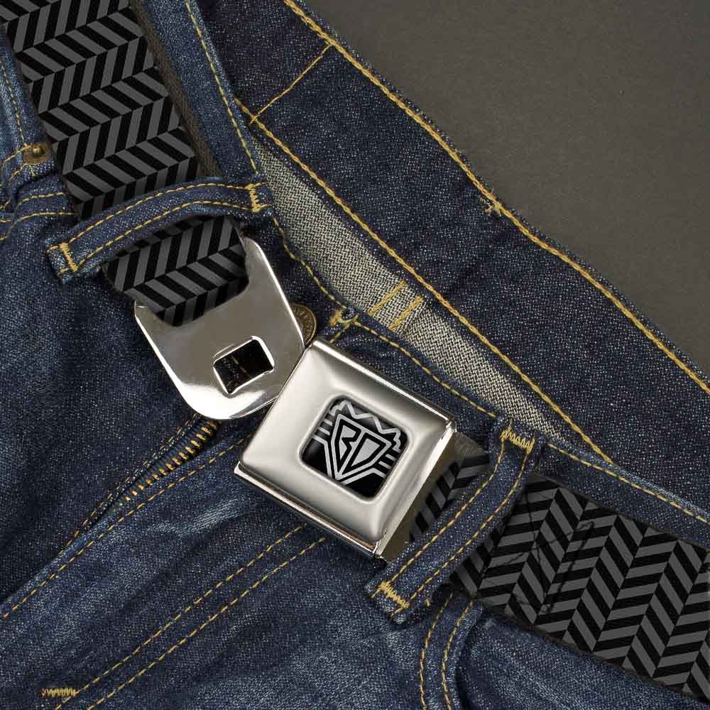 BD Wings Logo CLOSE-UP Full Color Black Silver Seatbelt Belt - Herringbone Black/Gray Webbing Seatbelt Belts Buckle-Down