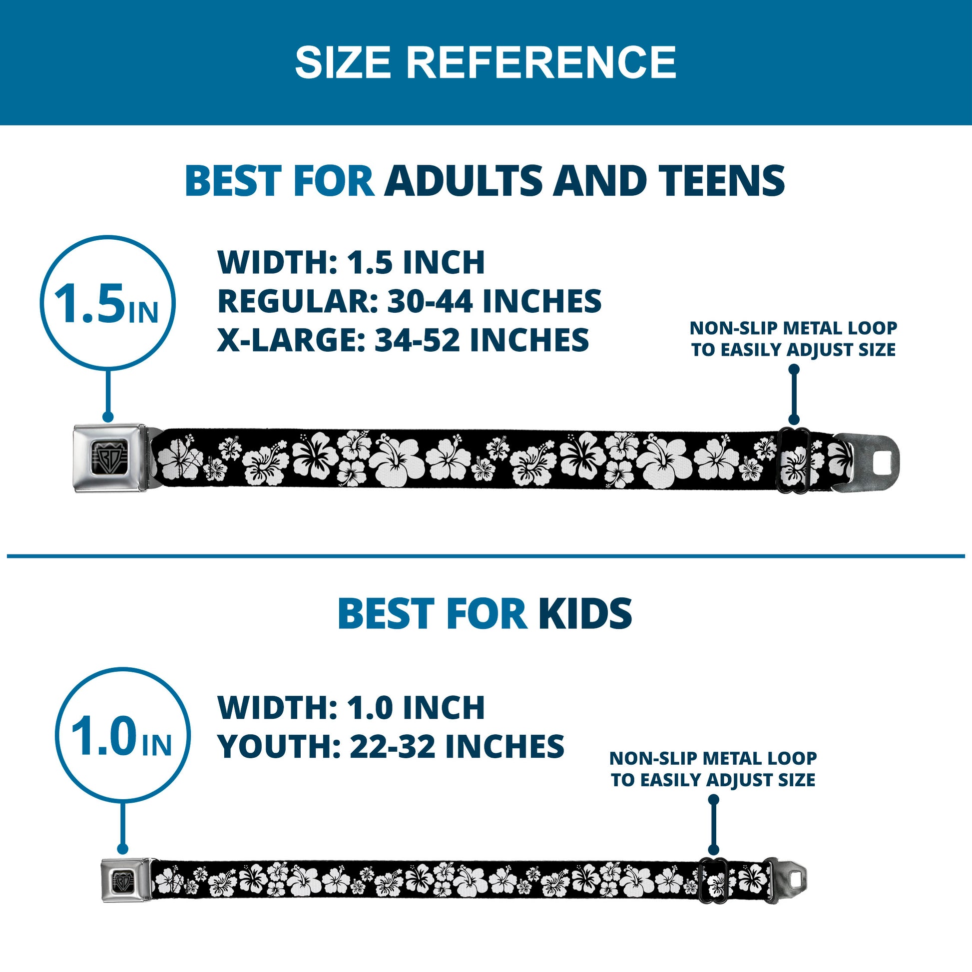 BD Wings Logo CLOSE-UP Full Color Black Silver Seatbelt Belt - Hibiscus Black/White Webbing Seatbelt Belts Buckle-Down