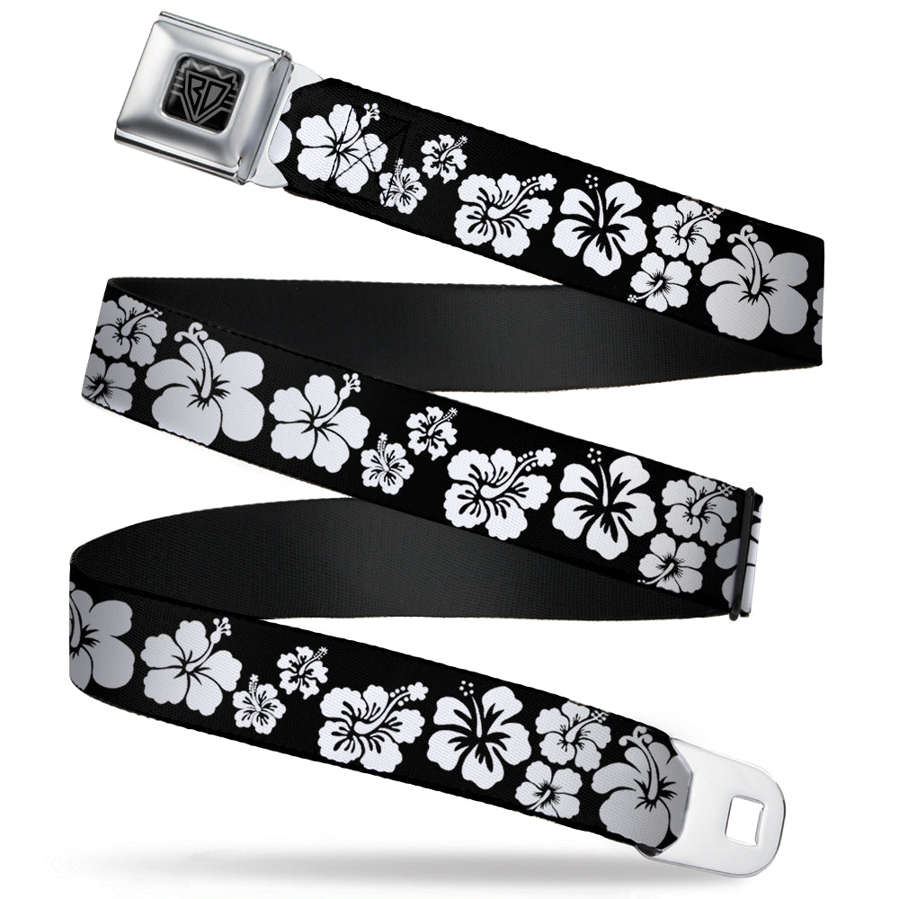 BD Wings Logo CLOSE-UP Full Color Black Silver Seatbelt Belt - Hibiscus Black/White Webbing Seatbelt Belts Buckle-Down