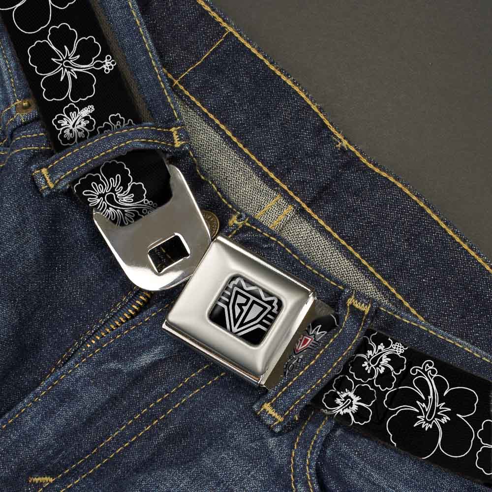 BD Wings Logo CLOSE-UP Full Color Black Silver Seatbelt Belt - Hibiscus Outline Black/White Webbing Seatbelt Belts Buckle-Down