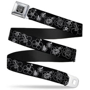 BD Wings Logo CLOSE-UP Full Color Black Silver Seatbelt Belt - Hibiscus Outline Black/White Webbing Seatbelt Belts Buckle-Down
