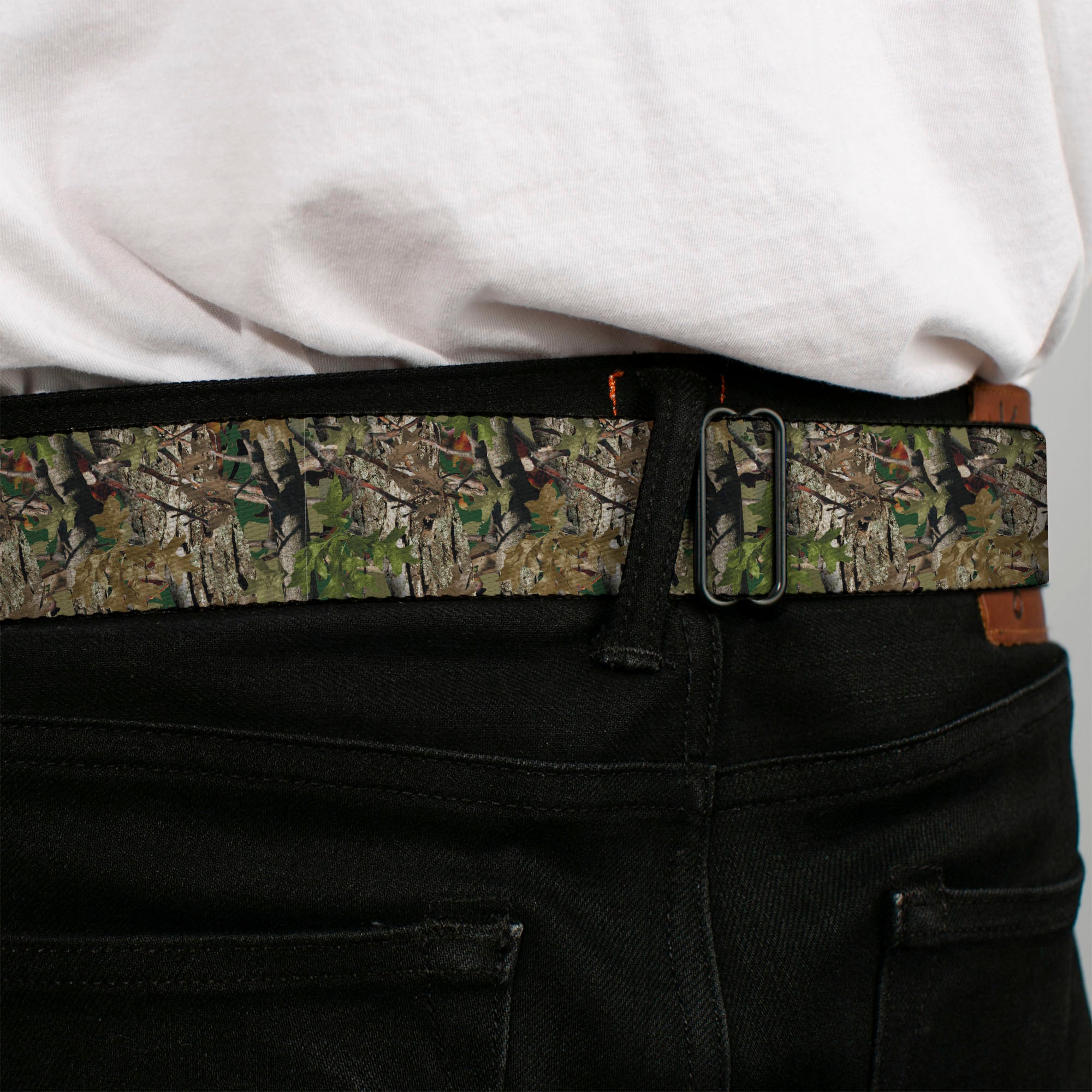 BD Wings Logo CLOSE-UP Full Color Black Silver Seatbelt Belt - Hunting Camo Webbing Seatbelt Belts Buckle-Down