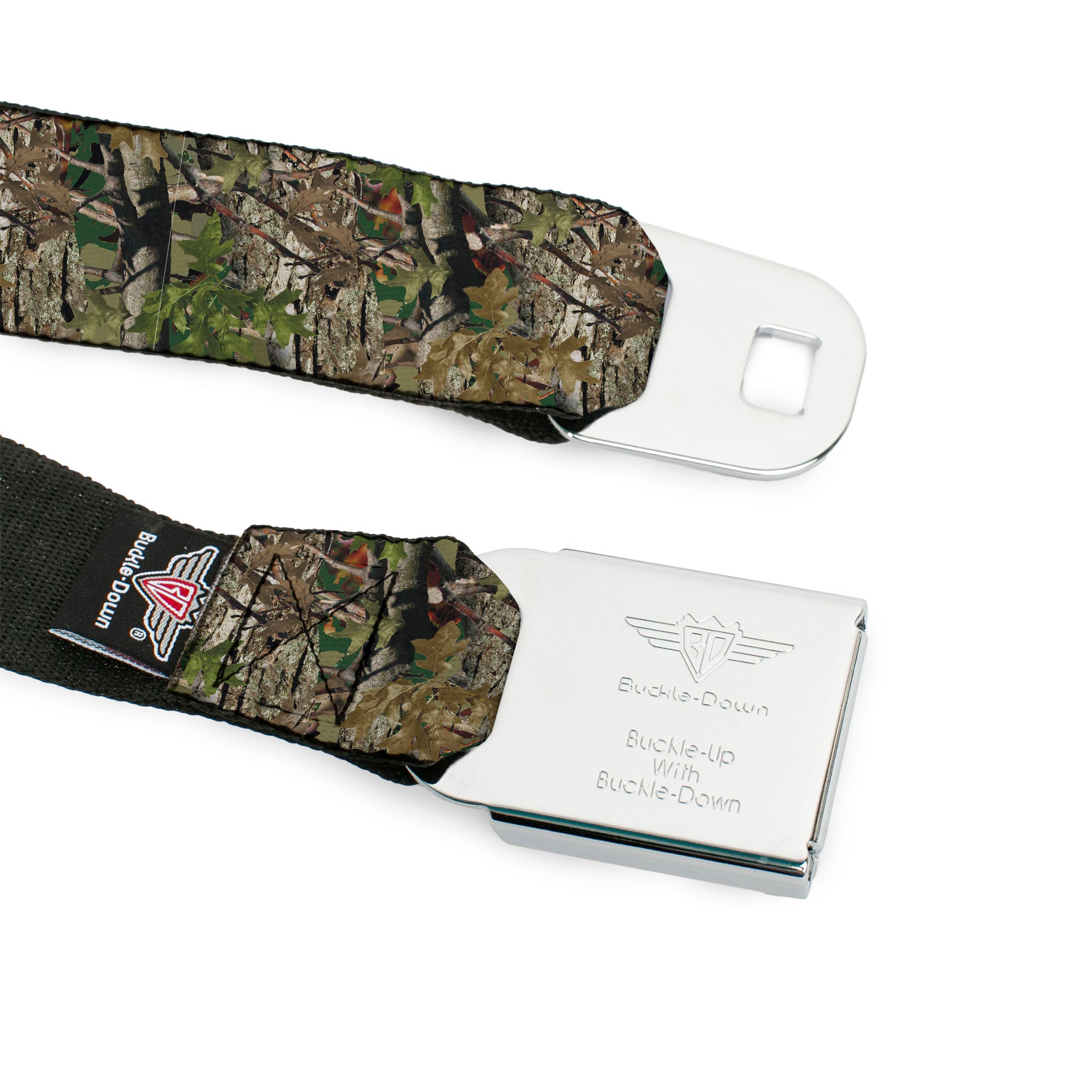 BD Wings Logo CLOSE-UP Full Color Black Silver Seatbelt Belt - Hunting Camo Webbing Seatbelt Belts Buckle-Down