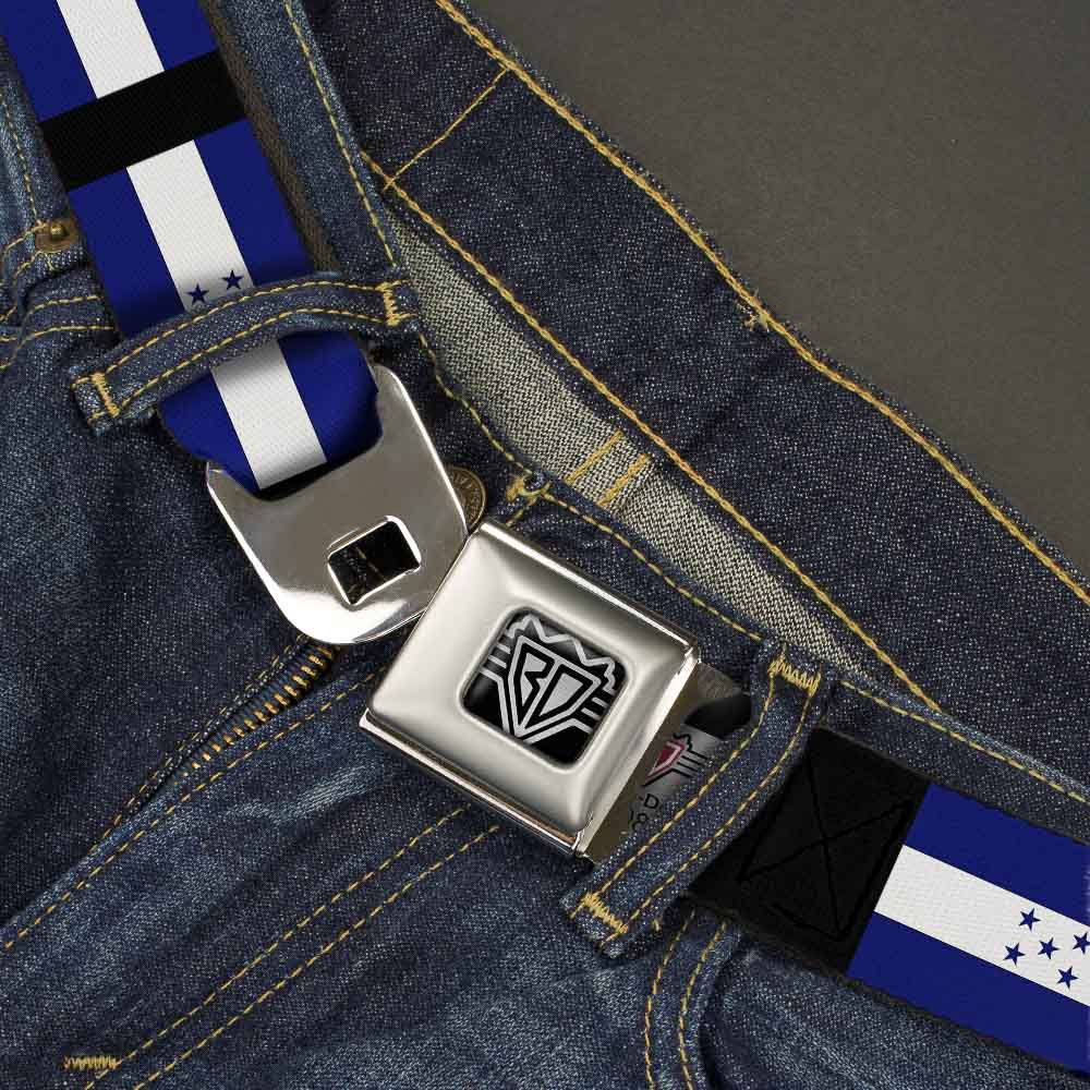 BD Wings Logo CLOSE-UP Full Color Black Silver Seatbelt Belt - Honduras Flags Webbing Seatbelt Belts Buckle-Down