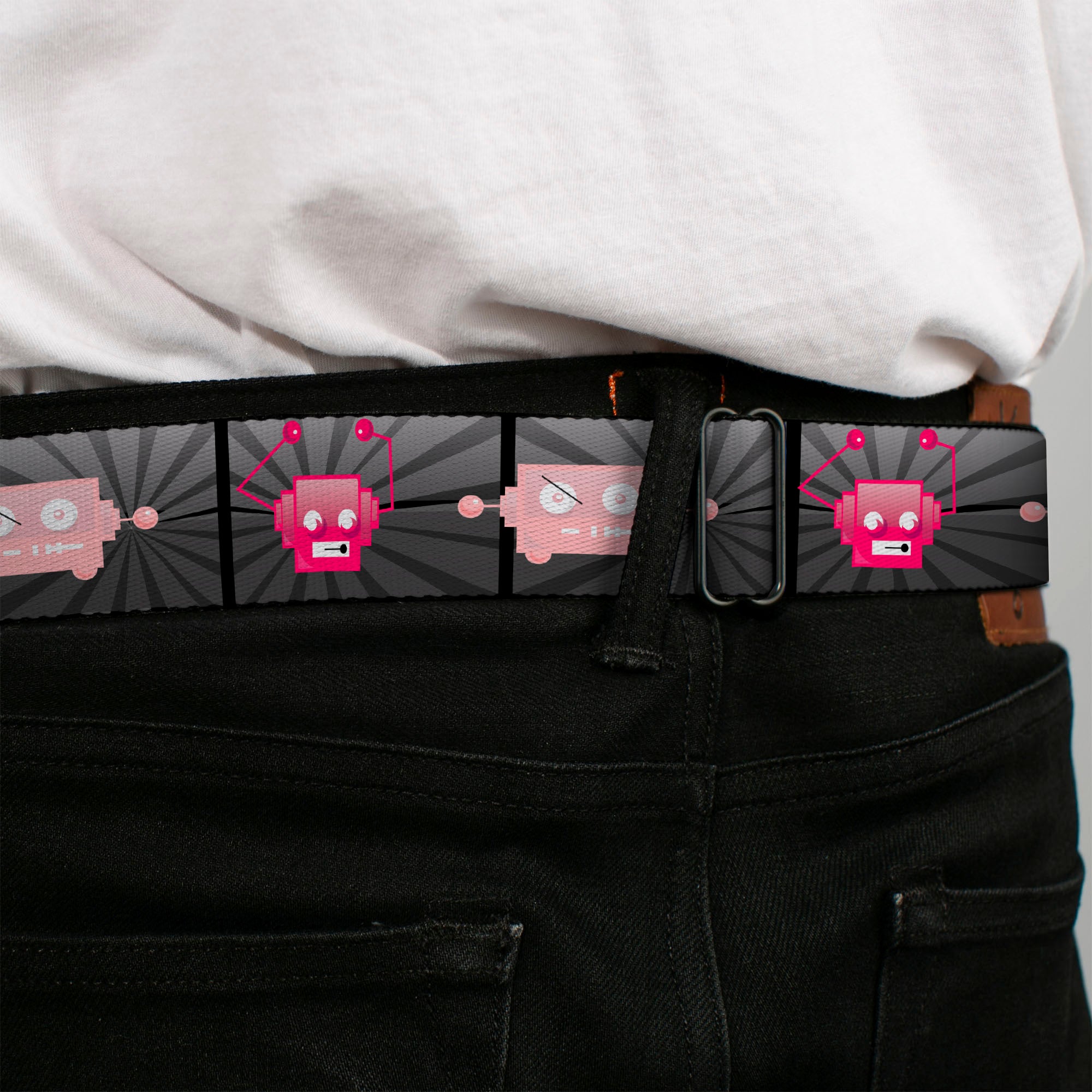 BD Wings Logo CLOSE-UP Full Color Black Silver Seatbelt Belt - Hot Beat Bot Pink Webbing Seatbelt Belts Buckle-Down