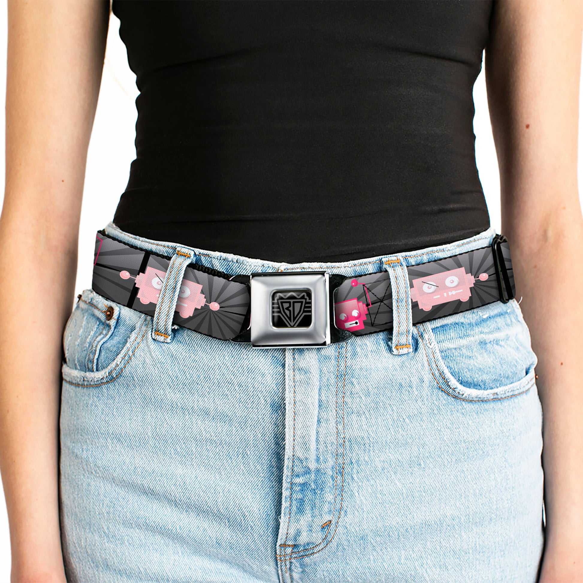 BD Wings Logo CLOSE-UP Full Color Black Silver Seatbelt Belt - Hot Beat Bot Pink Webbing Seatbelt Belts Buckle-Down