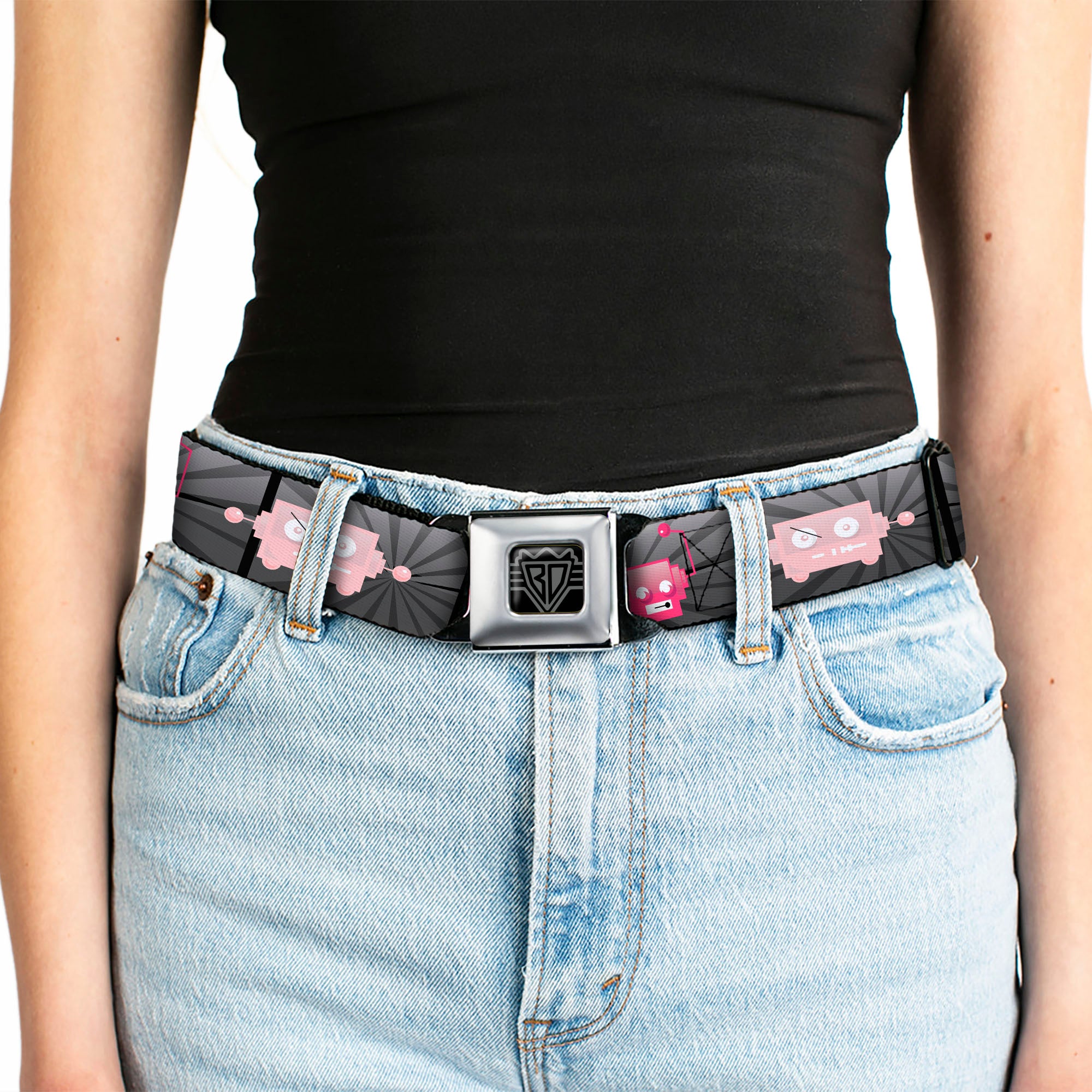 BD Wings Logo CLOSE-UP Full Color Black Silver Seatbelt Belt - Hot Beat Bot Pink Webbing Seatbelt Belts Buckle-Down