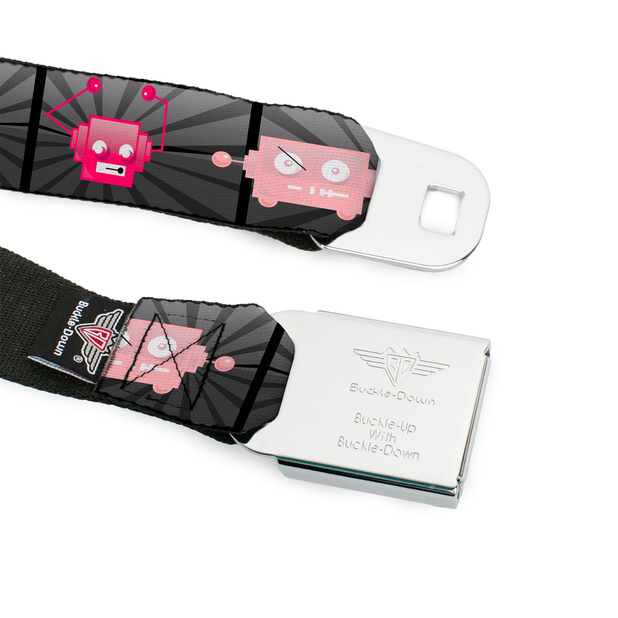 BD Wings Logo CLOSE-UP Full Color Black Silver Seatbelt Belt - Hot Beat Bot Pink Webbing Seatbelt Belts Buckle-Down