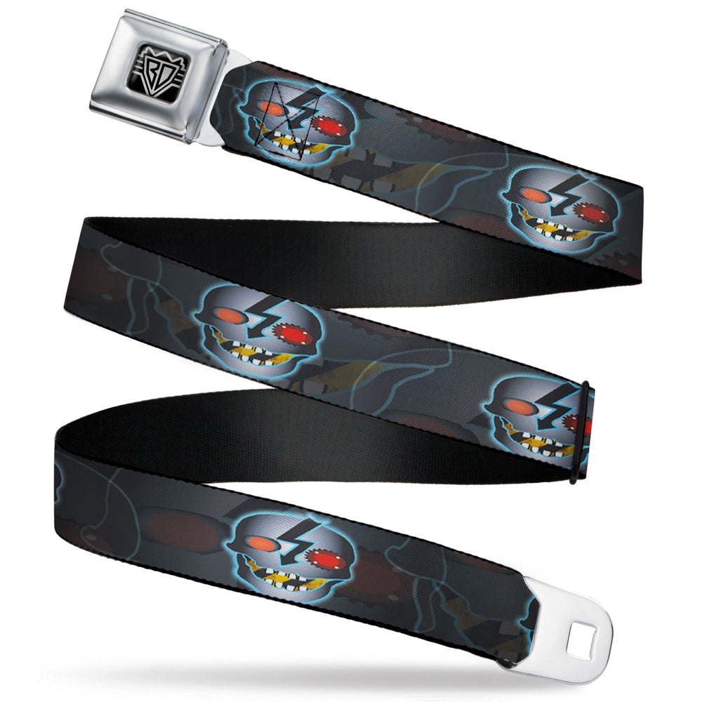 BD Wings Logo CLOSE-UP Full Color Black Silver Seatbelt Belt - High Voltage Skull Webbing Seatbelt Belts Buckle-Down