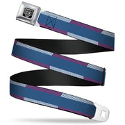 BD Wings Logo CLOSE-UP Full Color Black Silver Seatbelt Belt - Hash Mark Stripe Turquoise/Fuchsia/White Webbing Seatbelt Belts Buckle-Down