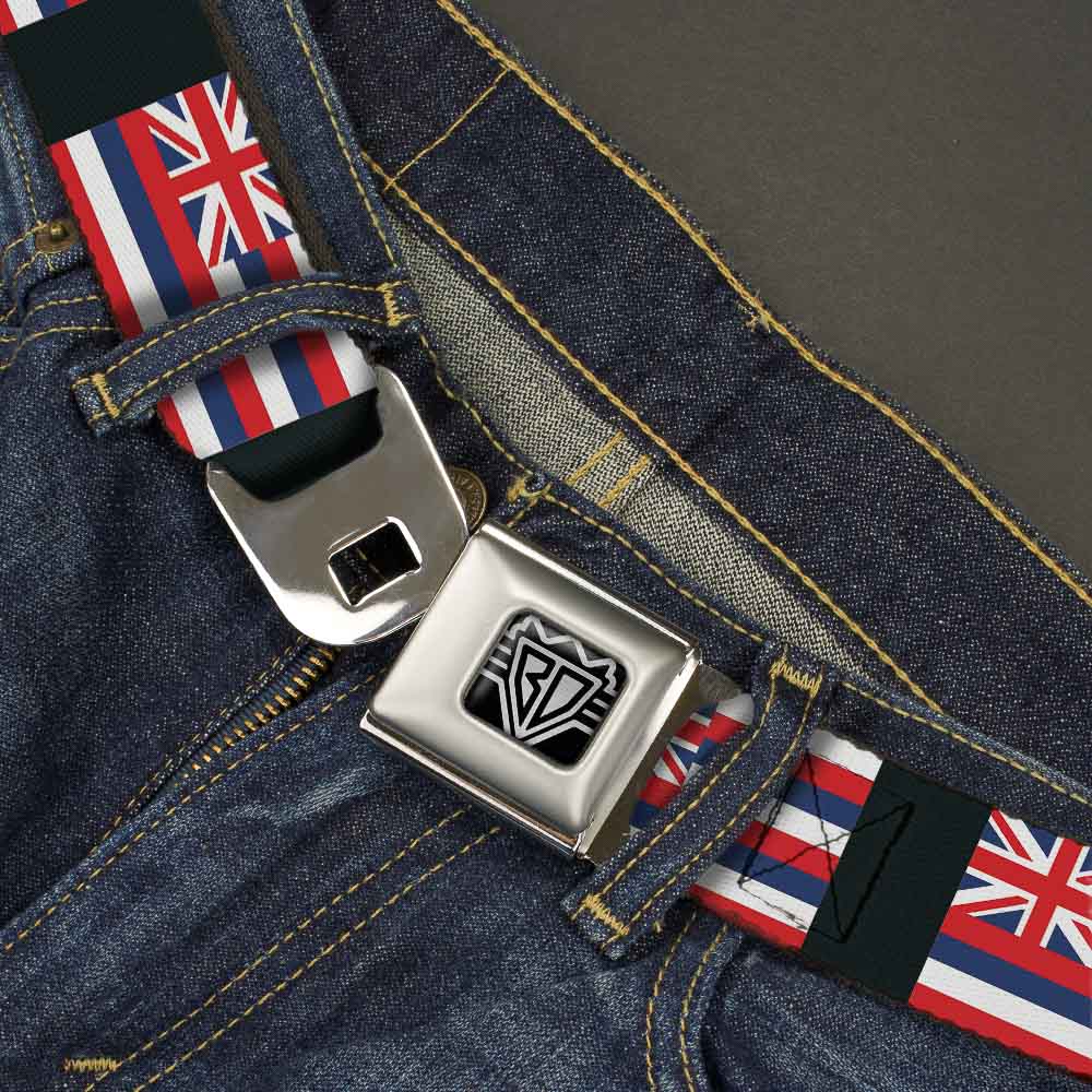 BD Wings Logo CLOSE-UP Full Color Black Silver Seatbelt Belt - Hawaii Flags Webbing Seatbelt Belts Buckle-Down