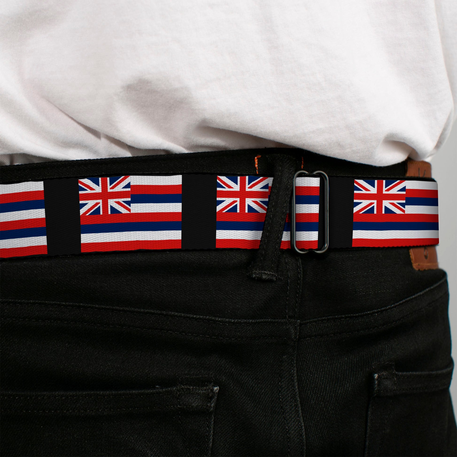 BD Wings Logo CLOSE-UP Full Color Black Silver Seatbelt Belt - Hawaii Flags Webbing Seatbelt Belts Buckle-Down
