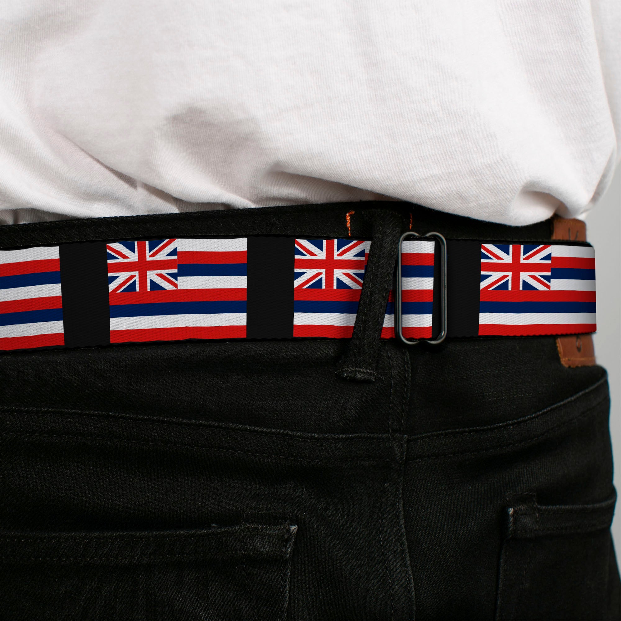 BD Wings Logo CLOSE-UP Full Color Black Silver Seatbelt Belt - Hawaii Flags Webbing Seatbelt Belts Buckle-Down