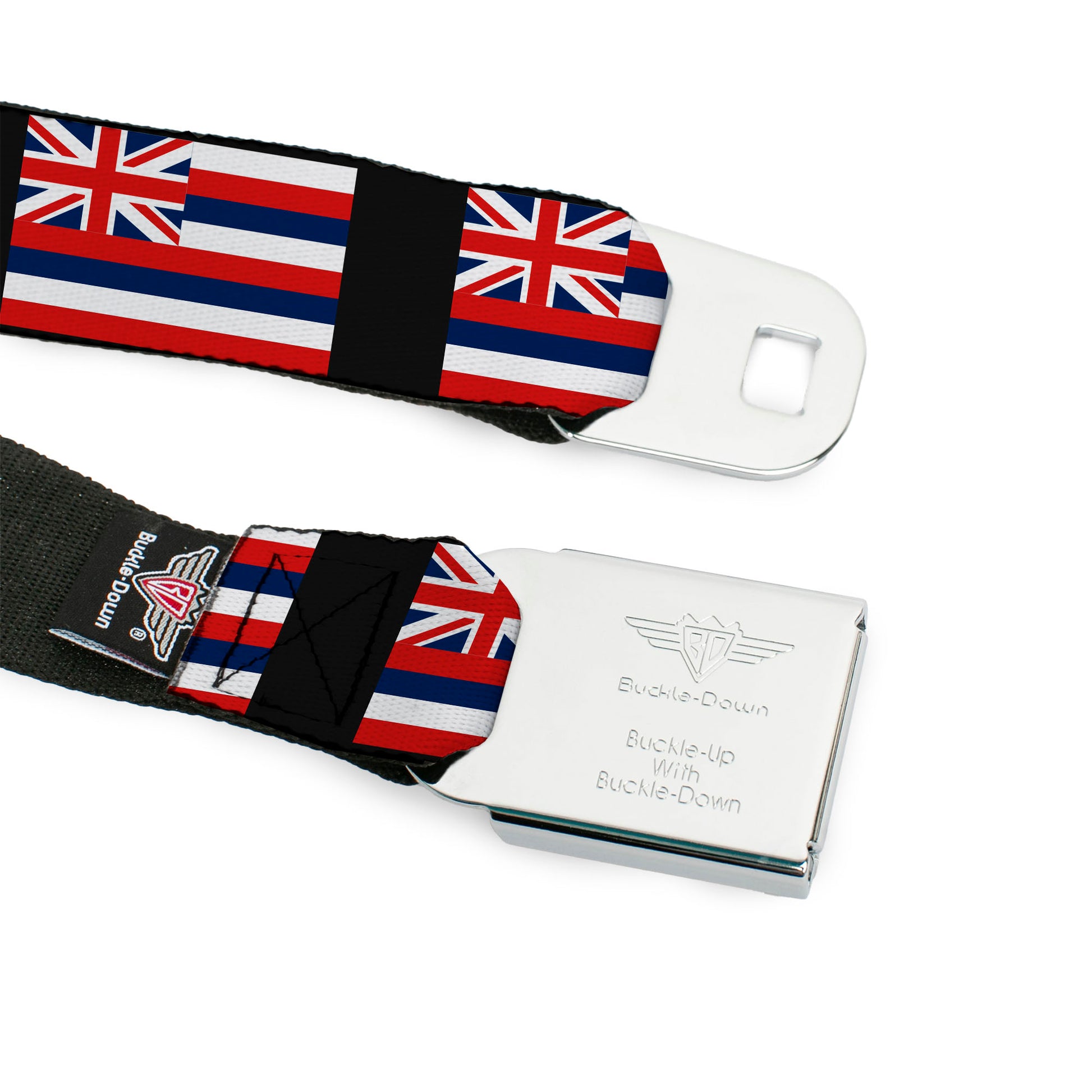 BD Wings Logo CLOSE-UP Full Color Black Silver Seatbelt Belt - Hawaii Flags Webbing Seatbelt Belts Buckle-Down