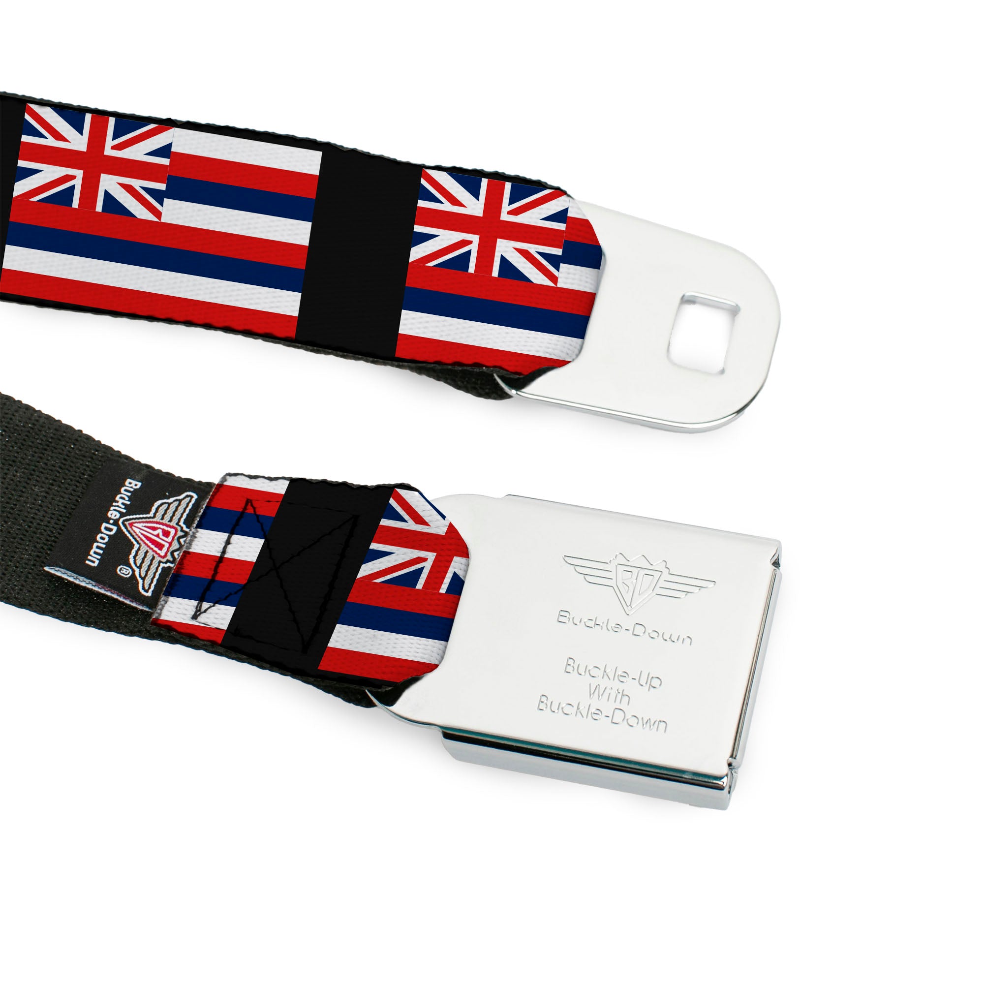 BD Wings Logo CLOSE-UP Full Color Black Silver Seatbelt Belt - Hawaii Flags Webbing Seatbelt Belts Buckle-Down