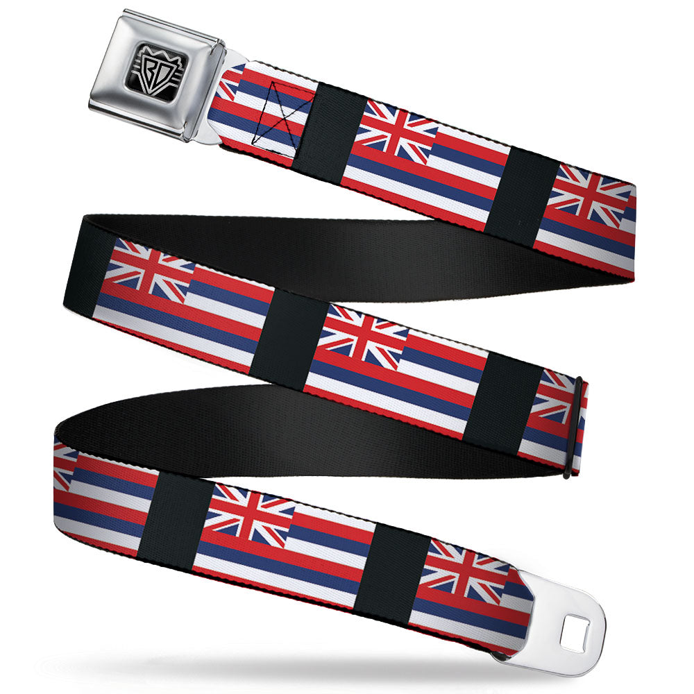 BD Wings Logo CLOSE-UP Full Color Black Silver Seatbelt Belt - Hawaii Flags Webbing Seatbelt Belts Buckle-Down
