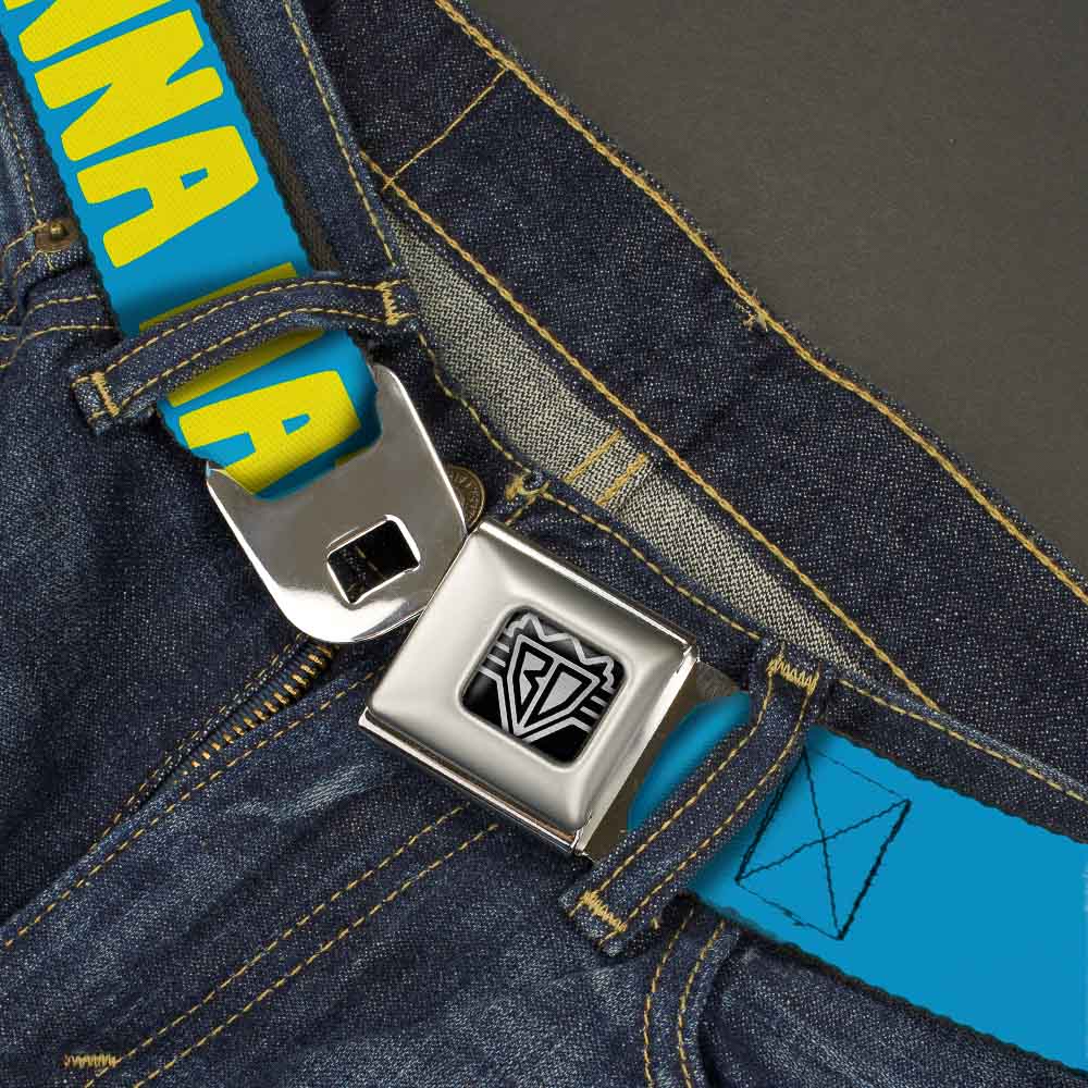 BD Wings Logo CLOSE-UP Full Color Black Silver Seatbelt Belt - HATERS GONNA HATE Turquoise/Yellow Webbing Seatbelt Belts Buckle-Down