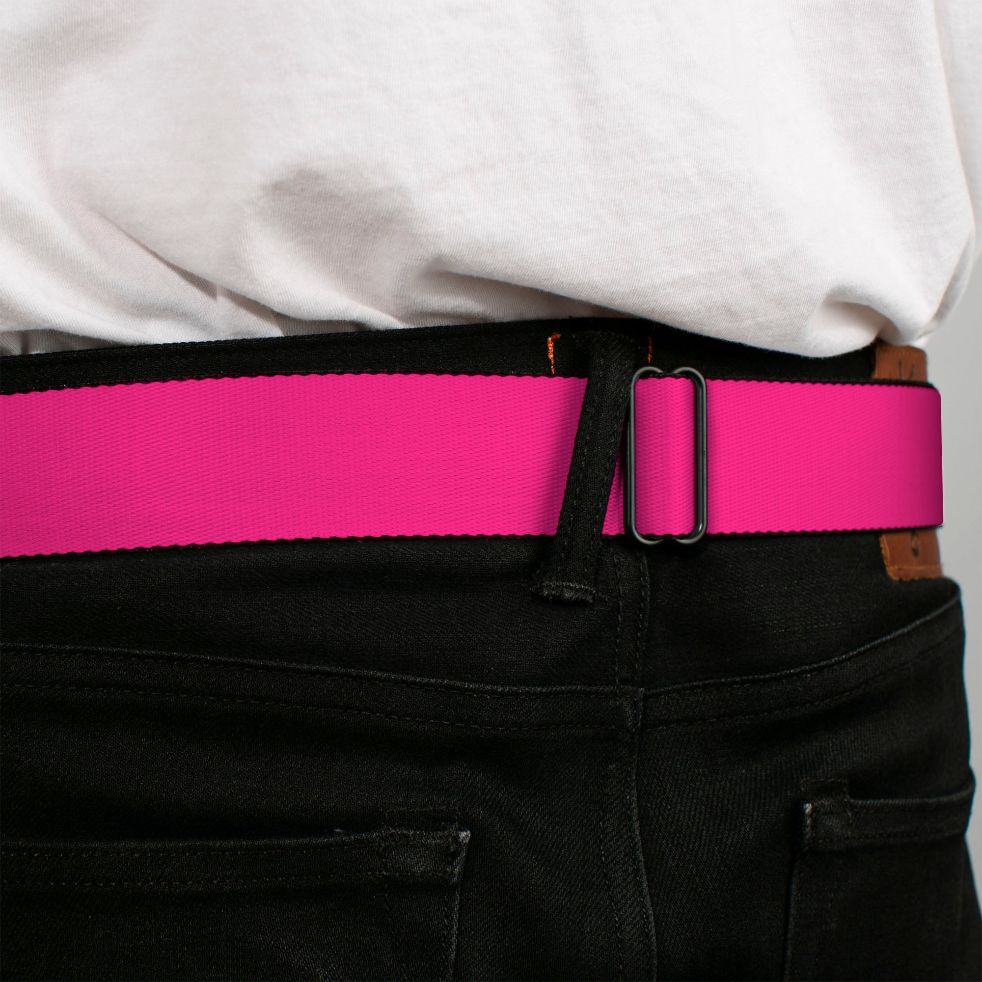 BD Wings Logo CLOSE-UP Full Color Black Silver Seatbelt Belt - Hot Pink Webbing Seatbelt Belts Buckle-Down