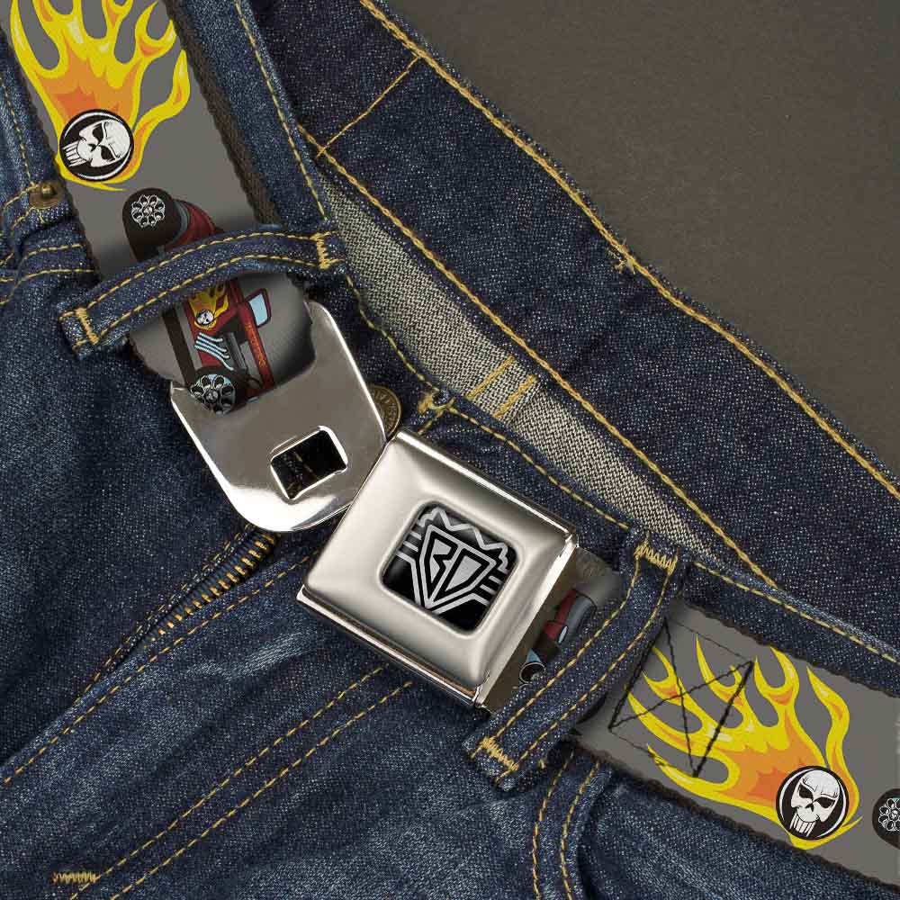 BD Wings Logo CLOSE-UP Full Color Black Silver Seatbelt Belt - Hot Rod w/Flame Skull Webbing Seatbelt Belts Buckle-Down