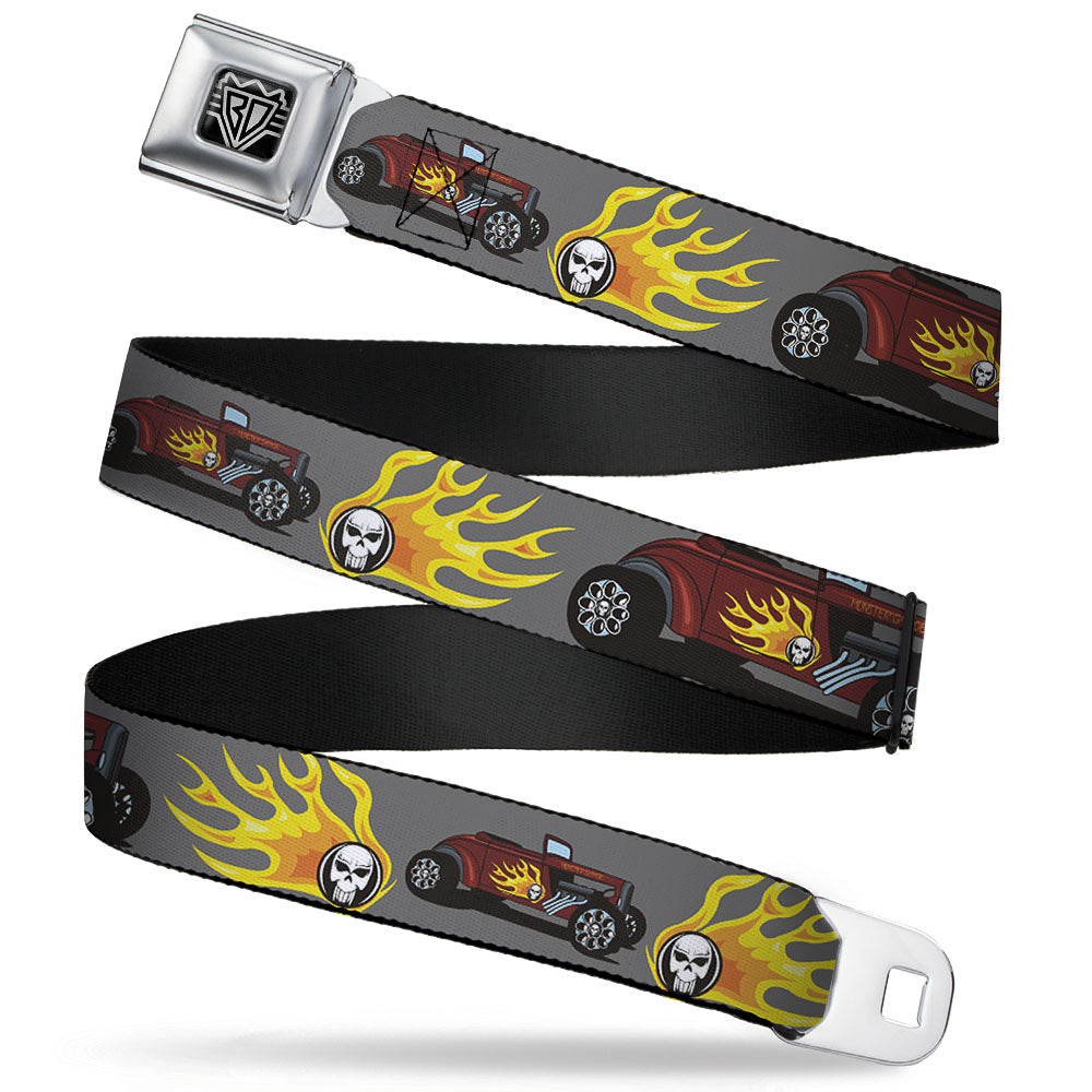 BD Wings Logo CLOSE-UP Full Color Black Silver Seatbelt Belt - Hot Rod w/Flame Skull Webbing Seatbelt Belts Buckle-Down