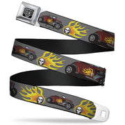 BD Wings Logo CLOSE-UP Full Color Black Silver Seatbelt Belt - Hot Rod w/Flame Skull Webbing Seatbelt Belts Buckle-Down