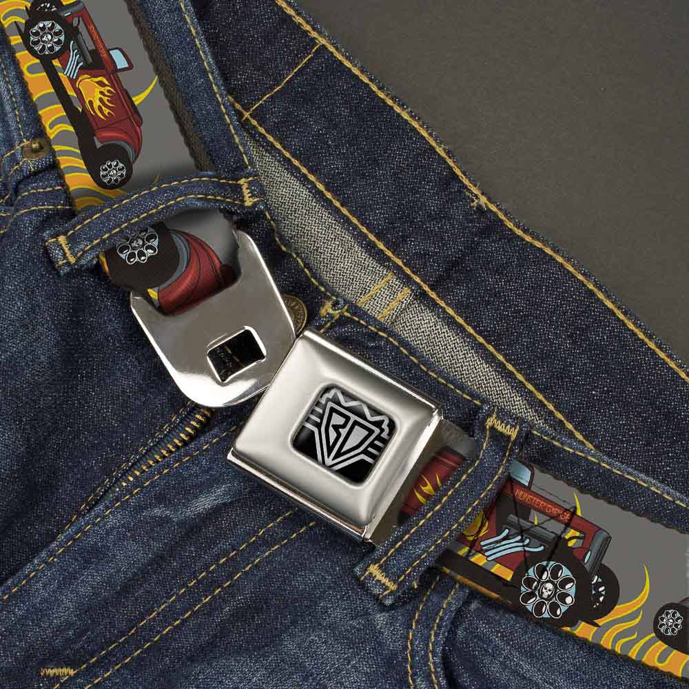 BD Wings Logo CLOSE-UP Full Color Black Silver Seatbelt Belt - Hot Rod w/Flames Webbing Seatbelt Belts Buckle-Down