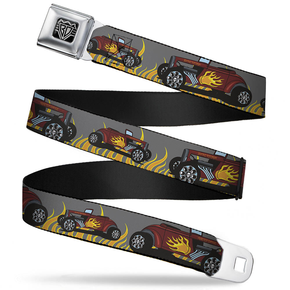 BD Wings Logo CLOSE-UP Full Color Black Silver Seatbelt Belt - Hot Rod w/Flames Webbing Seatbelt Belts Buckle-Down