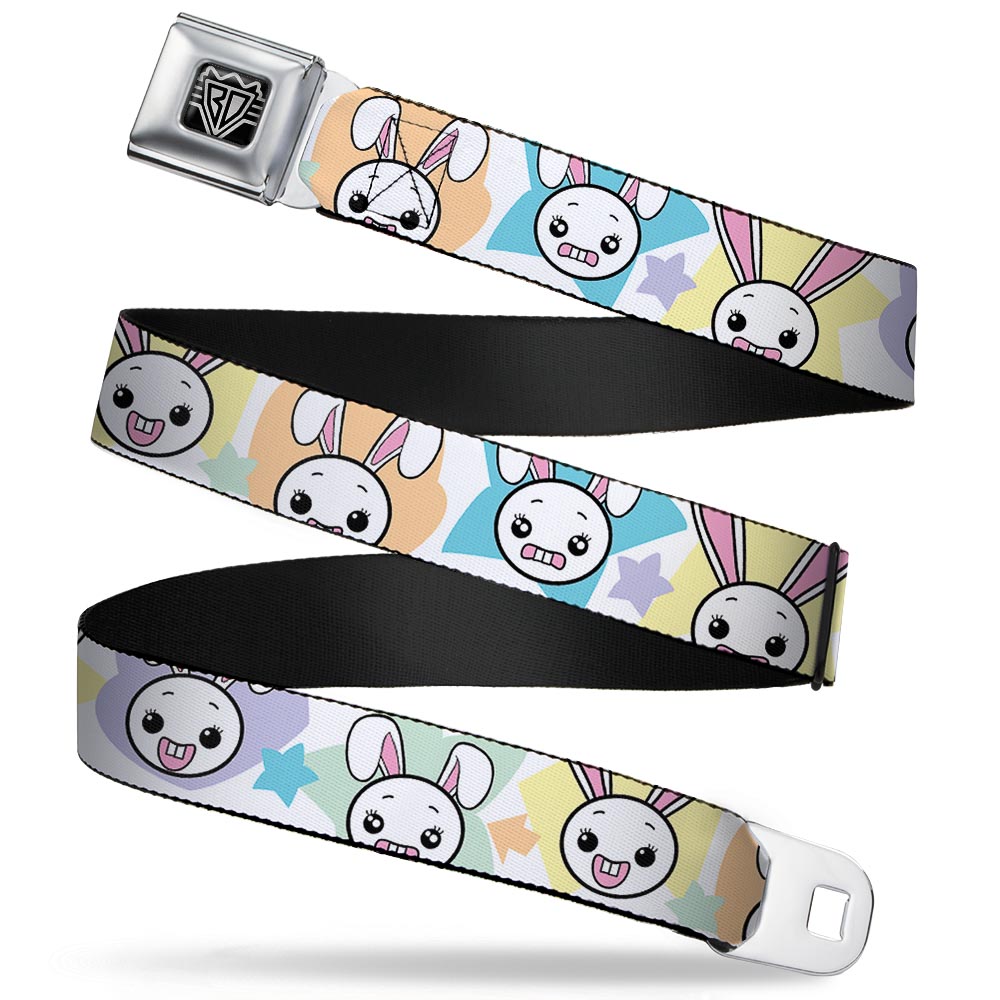 BD Wings Logo CLOSE-UP Full Color Black Silver Seatbelt Belt - Happy/Sad Bunnies & Stars White/Pastel Webbing Seatbelt Belts Buckle-Down