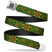 BD Wings Logo CLOSE-UP Full Color Black Silver Seatbelt Belt - Holiday Holly Green/Gold/Red Webbing Seatbelt Belts Buckle-Down