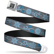 BD Wings Logo CLOSE-UP Full Color Black Silver Seatbelt Belt - Holiday Snowflakes Gray/Blue Webbing Seatbelt Belts Buckle-Down