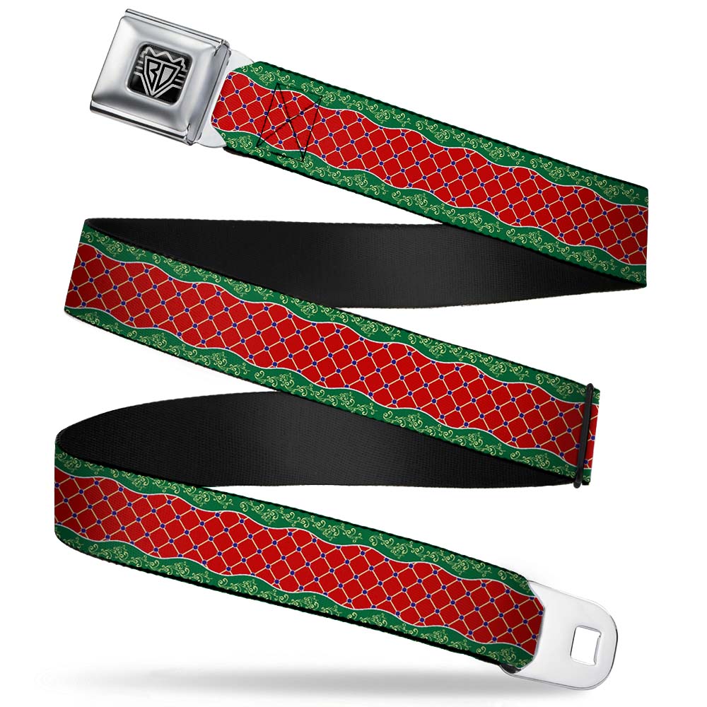 BD Wings Logo CLOSE-UP Full Color Black Silver Seatbelt Belt - Holiday Trim Stripe Green/Red Webbing Seatbelt Belts Buckle-Down