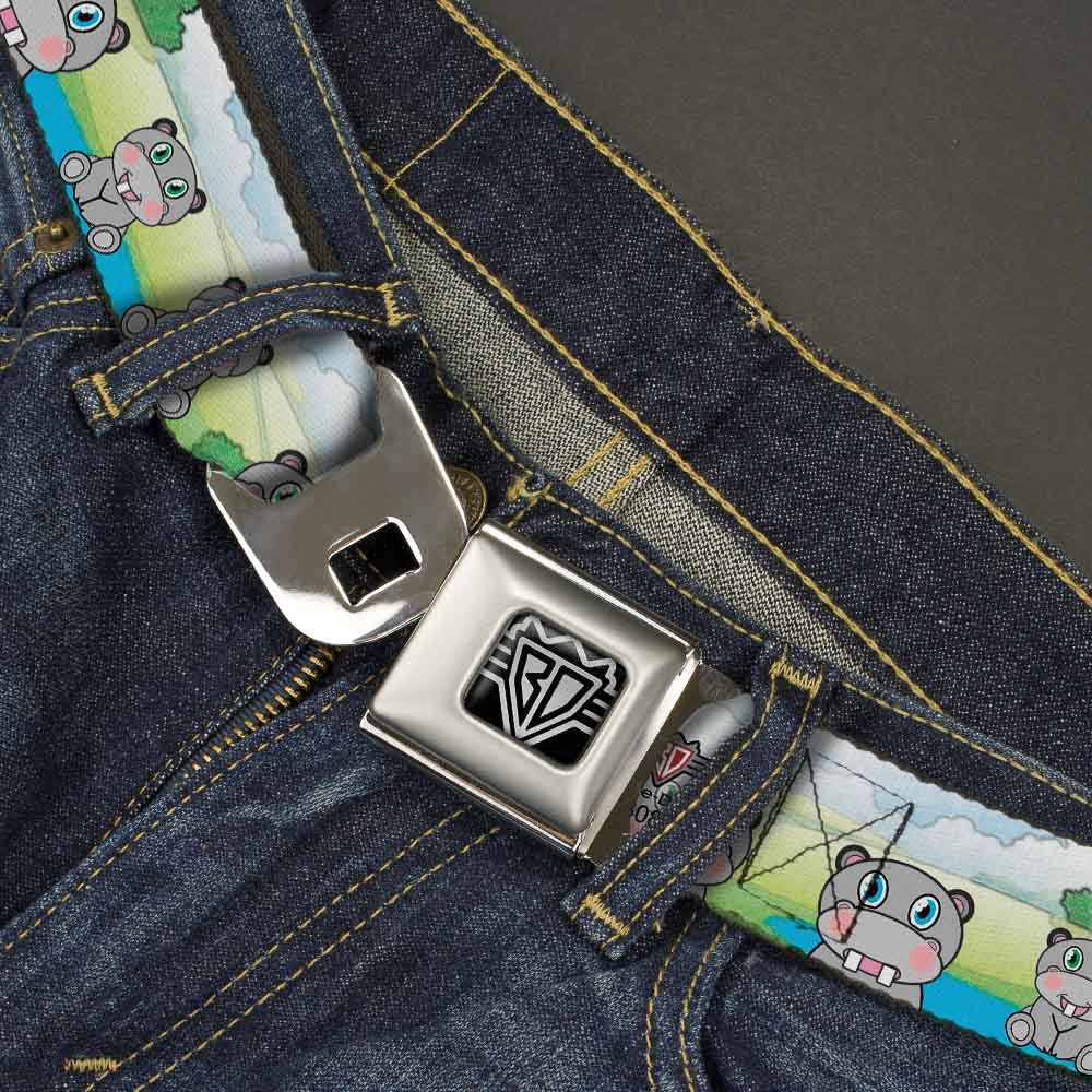 BD Wings Logo CLOSE-UP Full Color Black Silver Seatbelt Belt - Hippo Cartoon Webbing Seatbelt Belts Buckle-Down